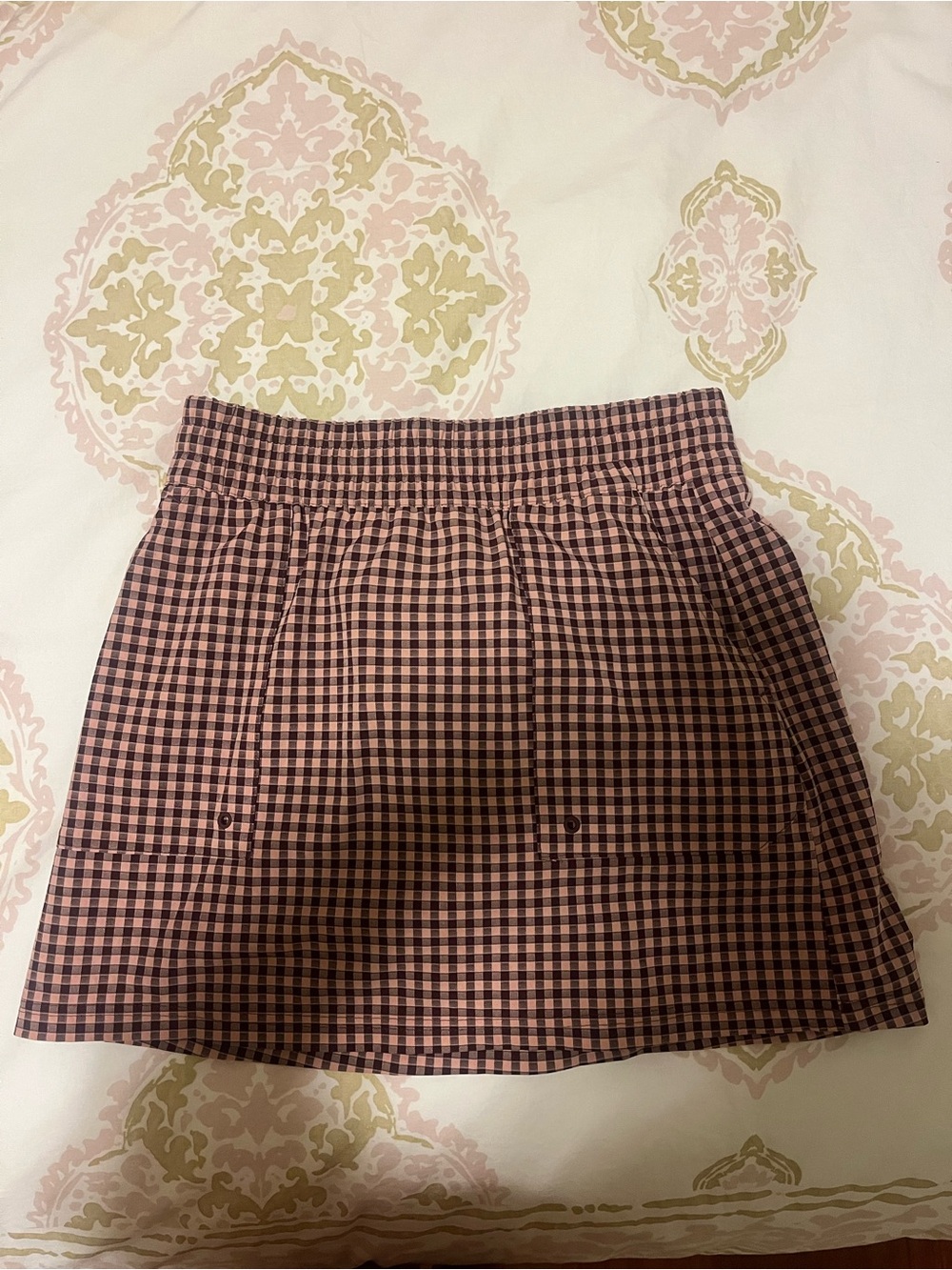 Adidas Pink and Brown Gingham Pattern Athletic Skirt